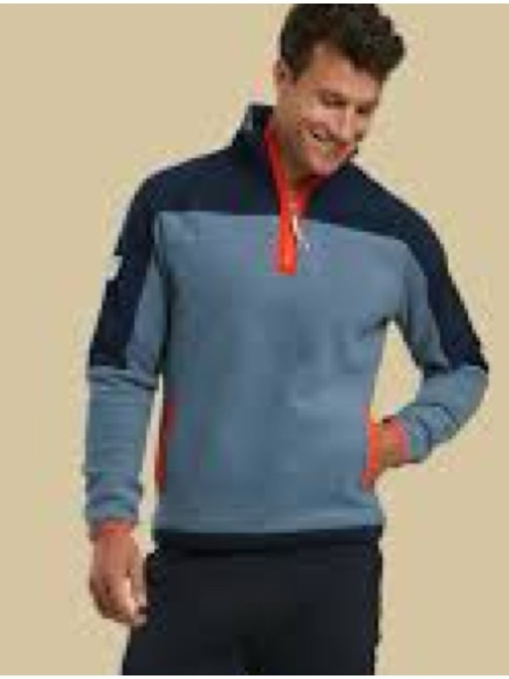 Men's Performance Half-Zip Pullover Jacket - Blue with Navy & Orange Trim 920